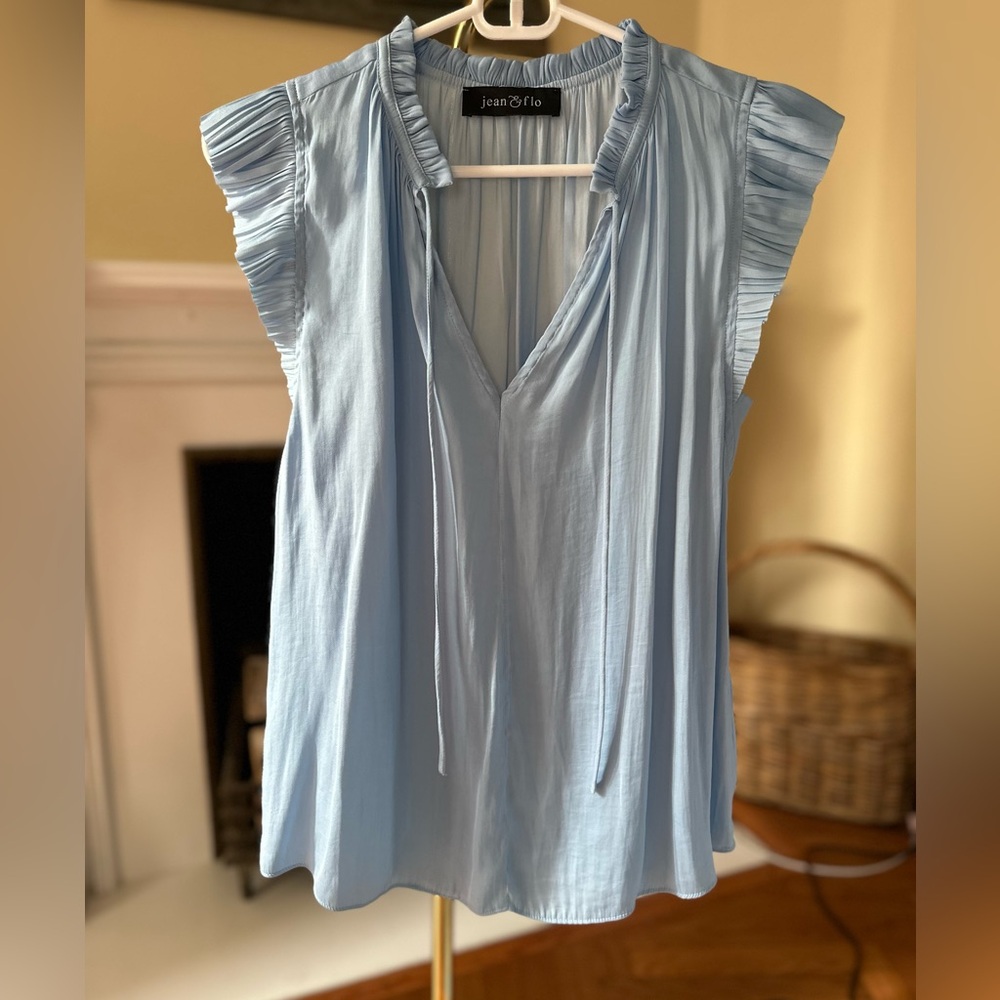 Light Blue Flutter Sleeve Women's Top